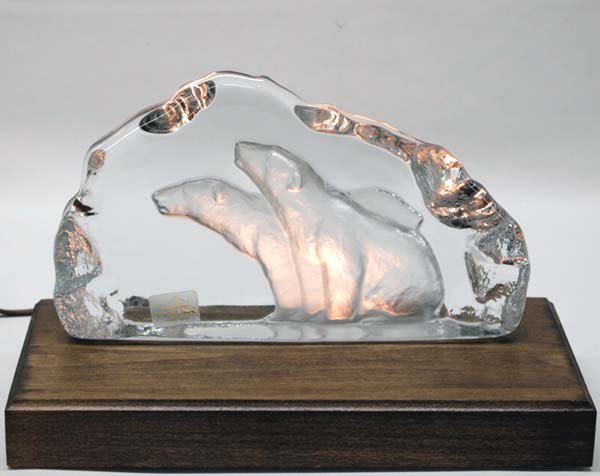 Viking Etched Crystal Polar Bear Light: Viking Etched Crystal Polar Bear Light, crystal measures 5" x 8.5" and sits on a wooden stand. Buyers Pay Actual Shipping and Handling Charges(see terms and conditions for more information).