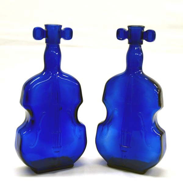 Pr Antique Cobalt Blue Fiddle Vases: Pr Antique Cobalt Blue Fiddle Vases, #2 and #3 embossed on bottom of each vase respectively, measures approx. 8'' x 4''. Buyers Pay Actual Shipping and Handling Charges(see terms and conditions for mo