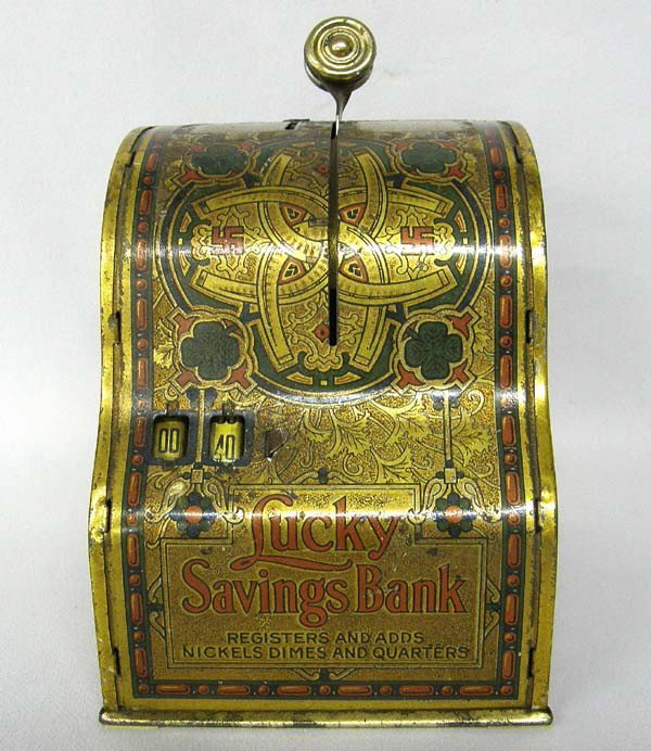 Antique Coin Bank from Shonk Works-American Can Co: Antique Coin Bank from Shonk Works-American Can Co. Does Work. Measures approx. 6''Hx4.75''Wx5''L. Buyers Pay Actual Shipping and Handling Charges(see terms and conditions for more information).