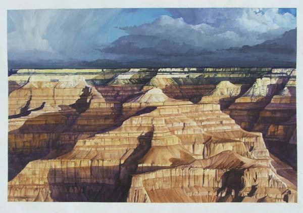 Native American Navajo Painting By Chris Peshlakai: Native American Navajo Painting By Chris Peshlakai. This watercolor is dated 2006 and is on artist paper. Visual measures approx. 16''H x 24''W. Is of the Grand Canyon. Buyers Pay Actual Shipping and 