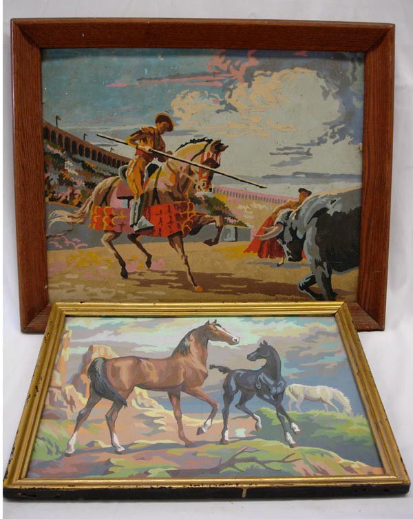 2 Vintage Paint by Number Paintings, One Signed: 2 Vintage Paint by Number Paintings, One Signed. The mare and foal painting is framed under glass and measures 12''x19''. The other painting is framed, no glass and measures 16''x19'' and is signed, '