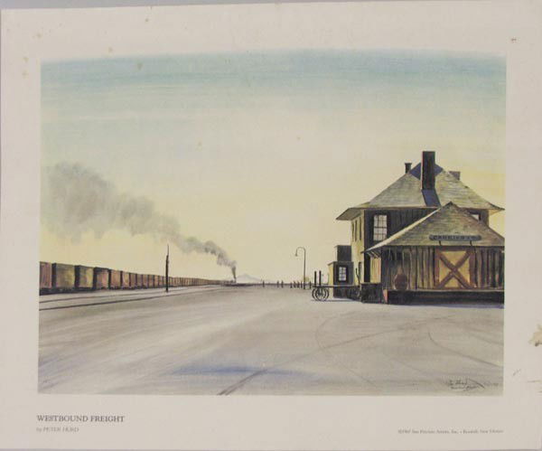 Peter Hurd Print Westbound Freight: Peter Hurd Print Westbound Freight. Lower right hand corner says: ''1967 San Patricio Artists, Inc., Roswell, New Mexico''. Visual measures approx. 6 1/3''H x 8 1/2''W. Buyers Pay Actual Shipping and