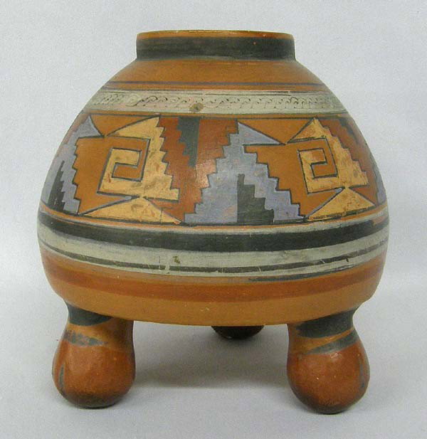 Three Legged Mexican Polychrome Pot: Three Legged Mexican Polychrome Pot. Measures approx. 7.5''Hx7''W. Buyers Pay Actual Shipping and Handling Charges(see terms and conditions for more information).
