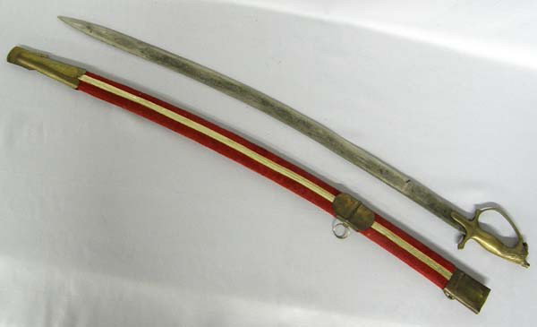 Brass Handled East Indian Sword in Sheath: Brass Handled East Indian Sword in Sheath. Hilt in shape of panther. Measures approx. 36.5''L in sheath. Buyers Pay Actual Shipping and Handling Charges(see terms and conditions for more information).