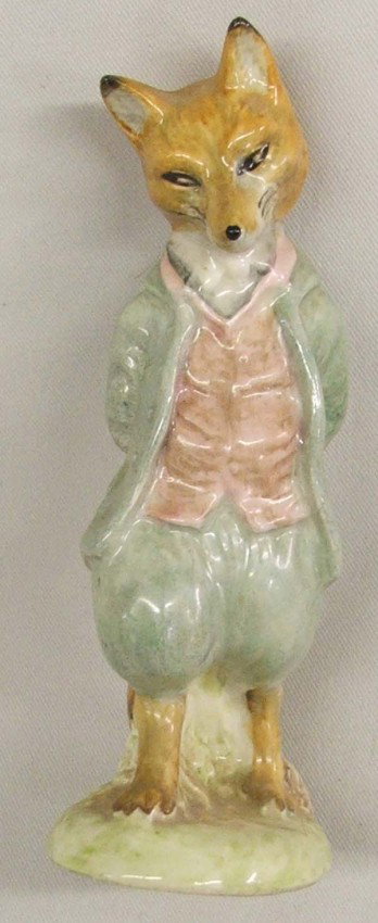 1950s Beatrix Potter's Porcelain Fox: 1950s Beatrix Potter's Porcelain Fox. On the bottom, it is printed, ''BEATRIX POTTER'S 'Foxy Whiskered Gentleman' F. Warne & Co.Ltd. Copyright 1954 Beswick England.'' Measures 4.75''H. Base is 1.5''x2