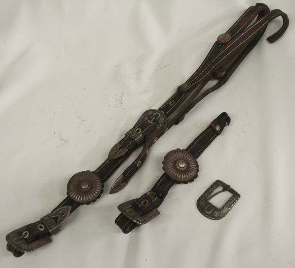 Vintage Mexican Leather Concho Head Stall: Vintage Mexican Head Stall. Measures end to end approx. 31''. Buyers Pay Actual Shipping and Handling Charges(see terms and conditions for more information).