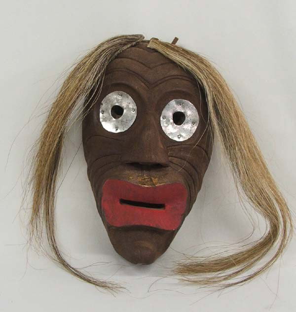 Iroquois Cayuga Practice Mask by Chief Thomas: Iroquois Practice Cayuga Mask Carved by Jacob E Thomas of Cayuga Sandpiper Clan ''Descending Cloud''. This is not a ceremonial mask. Native American Iroquois Cayuga False Face Mask. Signed in pencil. 