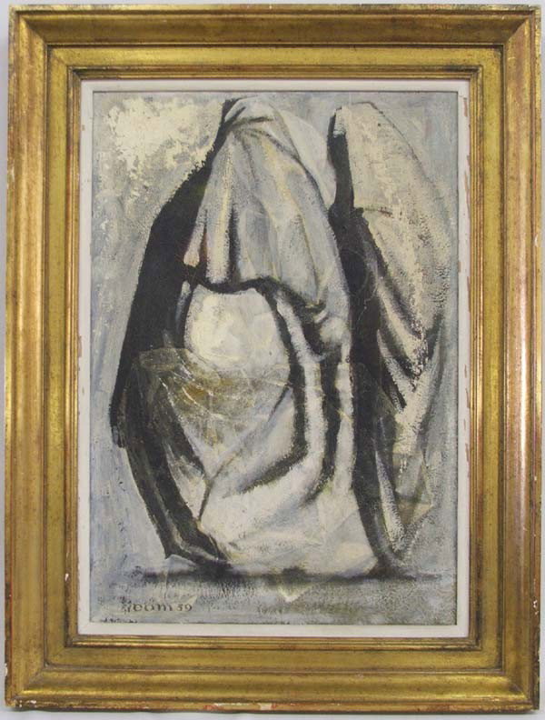 New Mexico Native Women Oil Painting by Mondorf: Original Painting "Native American Women" by Ernest Mondorf. Framed Painting. Could be art studio project. Framed in a gold gilded frame. Titled: Two Native Women. Some information on back of painting