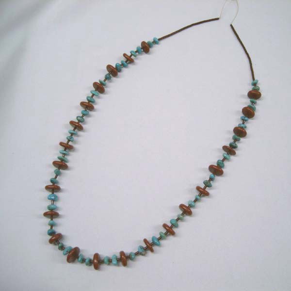 Native American Navajo Turquoise Pipestone Necklace: Native American Navajo Polished Turquoise Nuggets, pipestone roundel's and Heishi Necklace. 32'' length on string. Largest roundels 7/8'' diameter. Buyers Pay Actual Shipping and Handling Charges(see