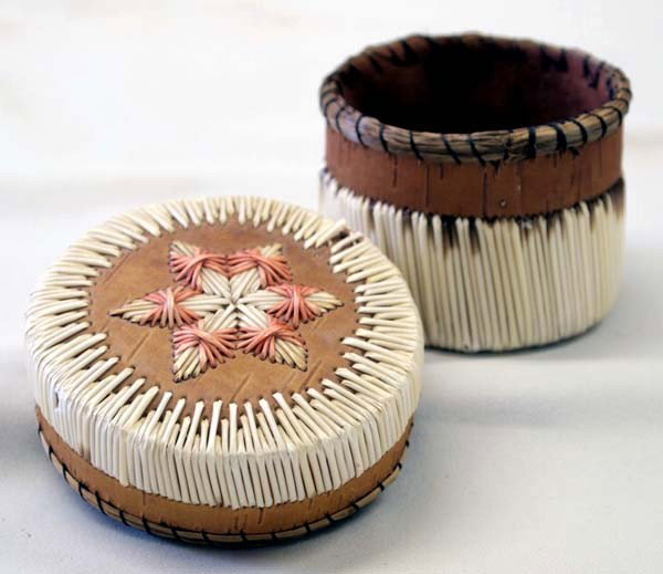 Native American Iroquois Birch Bark Box: Native American Iroquois Birch Bark & Porcupine Quill Box, measures approx. 3''Diameter x 2.5''H. Buyers Pay Actual Shipping and Handling Charges(see terms and conditions for more information)
