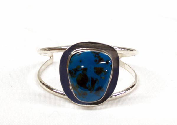 Shattukite & Sterling Bracelet by Sally Hansen: Stunning, One of Kind Shattukite (from Morenci, AZ) & Sterling Bracelet by Sally Hansen, local Silver City, NM artist, she hand cuts and polishes her own stones and does all of her own silverwork, ins