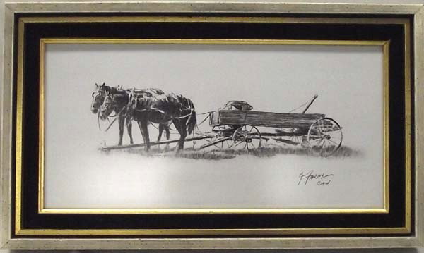 Original 1974 Gerald Farm Charcoal Painting: Original 1974 Gerald Farm charcoal painting. Titled ''Side by Side''. Includes paperwork/insurance appraisal. Copyrighted. 7''H x 15.25''W photo without frame. Buyers Pay Actual Shipping and Handling 