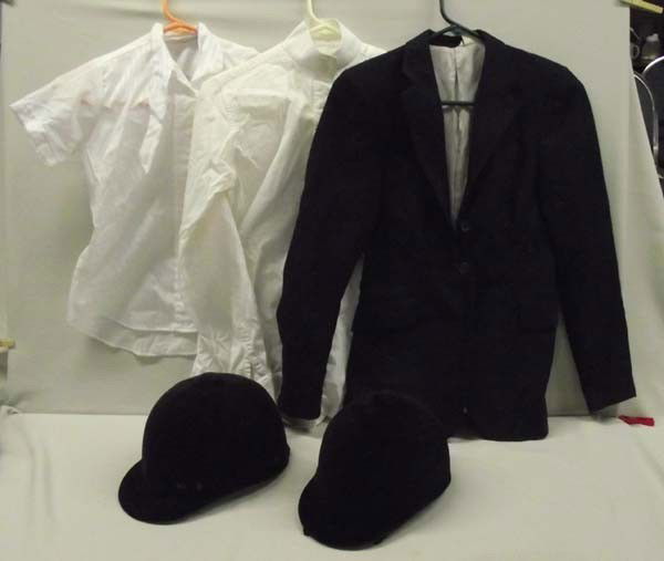Ladies Riding Helmets, Jackets & Shirts: Ladies Riding Helmets, Jackets & Shirts. 2 hunt caps, one size 7 1/8. 2 white shirts size 8. One navy jacket made in Canada size 0. Buyers Pay Actual Shipping and Handling Charges(see terms and condit