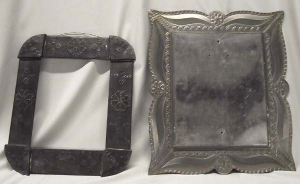 2 Mexican Tin Frames: 2 Mexican Tin Frames. Largest measures approx. 17''H x 15''W. Buyers Pay Actual Shipping and Handling Charges(see terms and conditions for more information).