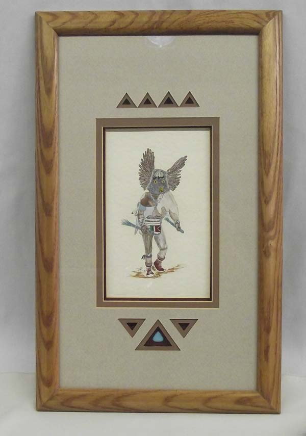 Native American Cherokee Painting by W. E. Smith: Native American Cherokee Painting ''Mongwa Kachina'' by Wendell E. Smith (cherokee and Scotch descent), beautifully framed, matted and under glass, triple matted with cutaway triangular accents and a 