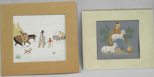 Native American Prints by Begay and Chee.: Native American Prints by Begay and Chee. Begay's is a silkscreen reproduction from Santa Fe, NM. 6''H x 7.5'' L. The Robert Chee (Navajo Painter) is a silkscreen from Santa Fe. 8'' x 7.25''. Biograph