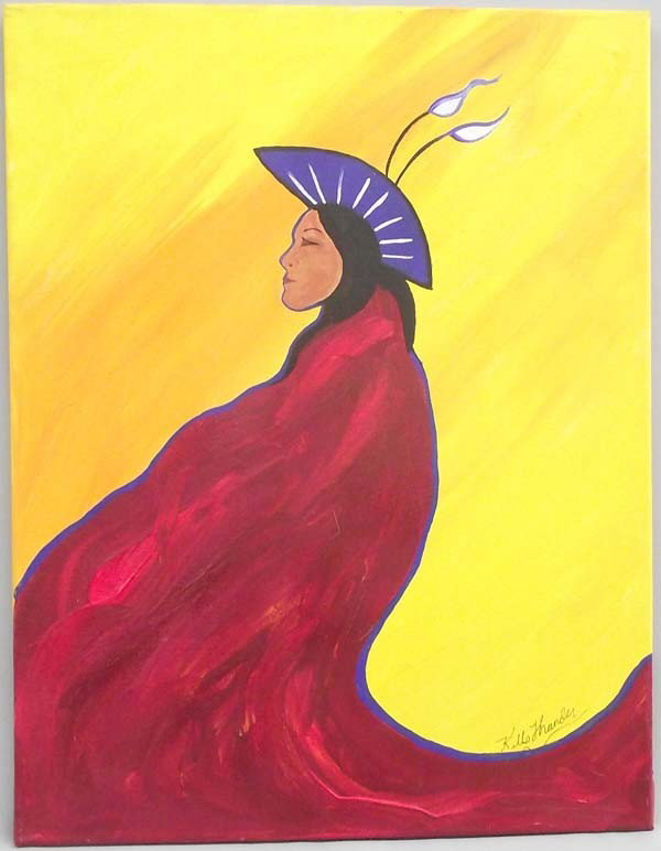 Original Acrylic Painting by Kills Thunder: Original Acrylic Painting by Kills Thunder, ''Red Maiden'', measures approx. 20'' x 16''. Buyers Pay Actual Shipping and Handling Charges(see terms and conditions for more information)