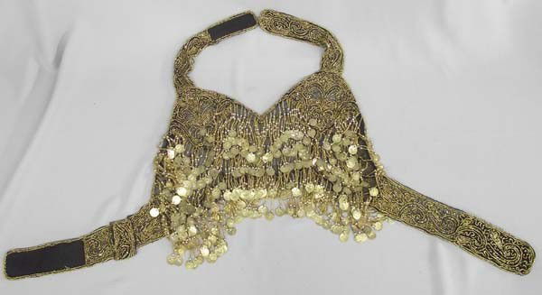 Belly Dancer Halter Top: Belly Dancer Halter Top. Measures end to end approx. 36''. Over the head strap with back velcro closure. Buyers Pay Actual Shipping and Handling Charges(see terms and conditions for more information).