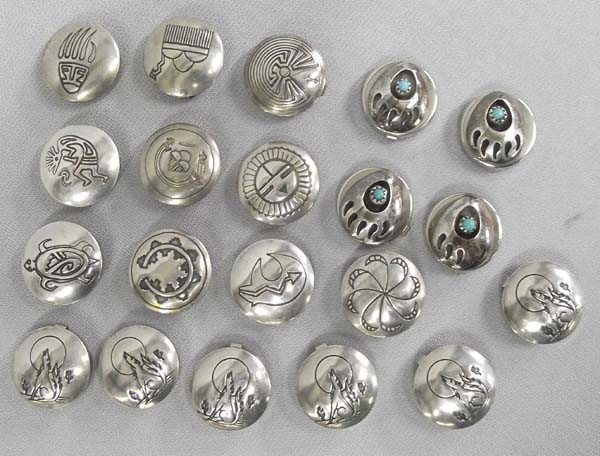 Collection of Silver & Turquoise Button Covers: Collection of Silver & Turquoise Button Covers, 4 sets to include: 1 set of bear paws with turquoise center stone and 3 sets of Southwest Designs, each measures approx. .75''. Buyers Pay Actual Shippi
