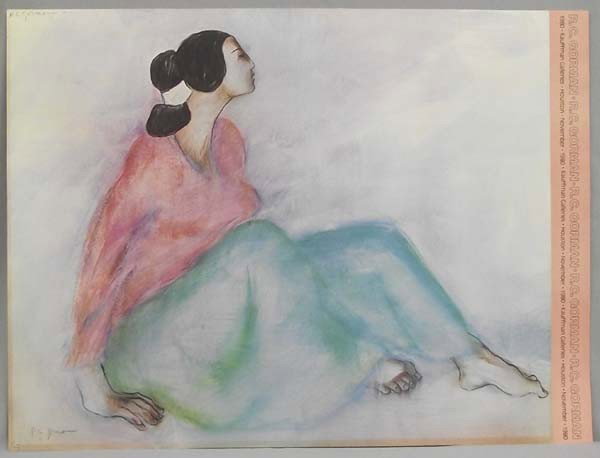 Navajo Hand signed Poster Print by R.C. Gorman: Native American Navajo Hand signed Poster Print by R.C. Gorman ''Seated Woman'', from the poster series collection, Rudolph Carl Gorman (July 26, 1931 - November 3, 2005) was a Native American artist 