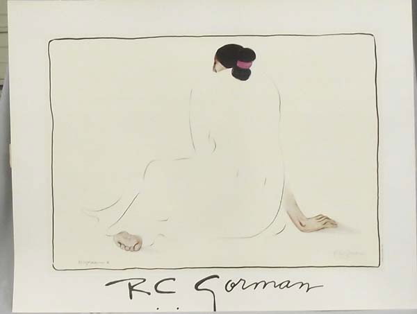 Navajo R.C. Gorman Handsigned Poster Print: Native American Navajo R.C. Gorman Hand signed Graphic Poster Print ''Barbara in White'', from the poster print series, Rudolph Carl Gorman (July 26, 1931 - November 3, 2005) was a Native American art