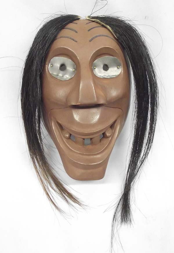 Iroquois False Face Practice Mask by J. Thomas: Iroquois False Face Practice Mask by Jacob E. Thomas. Measures approx. 8 1/2''H x 5 3/4''W. Inside of mask reads: ''Jacob E. Thomas, Cayuga Nation, Sandpiper Clan''. Buyers Pay Actual Shipping and Han