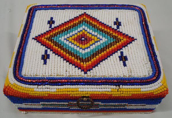 Kills Thunder Hand Beaded Jewelry Box: Kills Thunder hand beaded jewelry box. 8.5'' L x 3.5''H x 7'' w. Buyers Pay Actual Shipping and Handling Charges(see terms and conditions for more information)