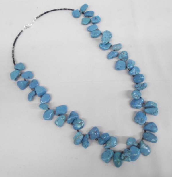 Navajo Magnesite Nugget Necklace - Karen Gray: Navajo Magnesite Nugget Necklace. Nice Sized Nuggets ranging from .75-1" in size. Native American Indian made by artist Karen Gray from Church Rock N.M. Beautiful turquoise colored magnesite nuggets w