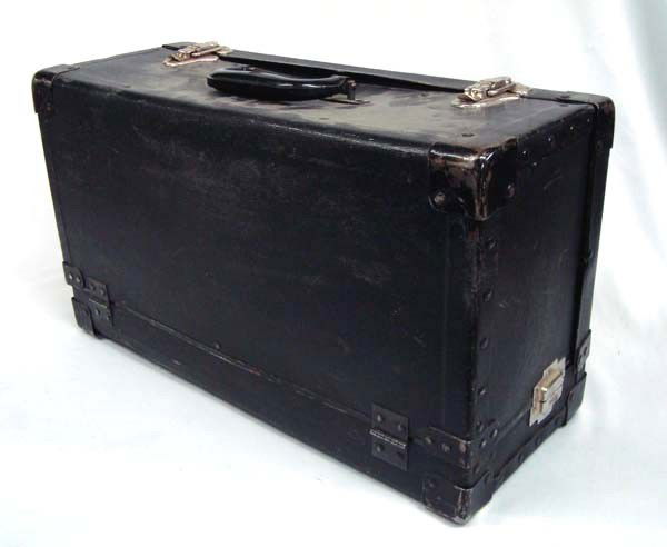 Vintage Jewelry Case: Vintage Jewelry ''Case Fibre Products Mfg. Co''. Measures approx. 8''H x 19 1/2''L x 11''D. Some denting on the case. Has 3 shelves inside. Buyers Pay Actual Shipping and Handling Charges(see terms an