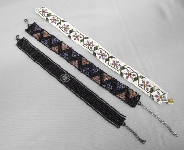 Cherokee Beaded Chokers: 3 Native American Cherokee Beaded Chokers. Largest measures end to end approx. 16'' x 1''W. Buyers Pay Actual Shipping and Handling Charges(see terms and conditions for more information).