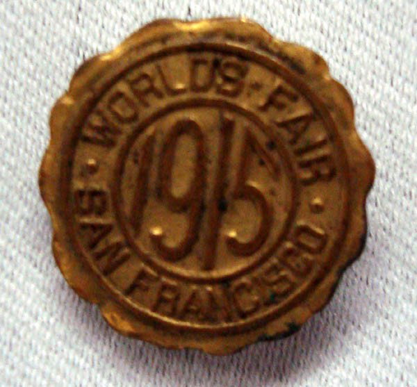 1915 San Francisco World's Fair Pin: 1915 San Francisco World's Fair Pin made by the Gustave Fox Company. 5/8'' diameter. Buyers Pay Actual Shipping and Handling Charges(see terms and conditions for more information)