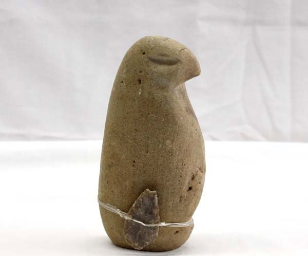 Cochiti Standing Hawk Sculpture - Romero: Cochiti Standing Hawk Sculpture by Wilson Romero. Made in traditional minimalist style, with sinew. Measures approx. 6''H x 3''W x 1 1/4''D. Buyers Pay Actual Shipping and Handling Charges(see terms a