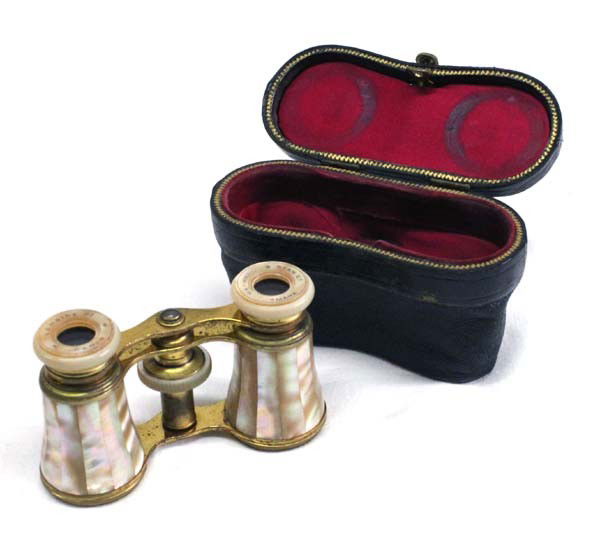 Antique French Opera Glasses Abalone Shell Case: Opera Glasses Abalone Shell Case. Abalone inlays around eye pieces as well as the binoculars. Marked ''Lemaire'' ''Paris'' on the eye piece, the other is marked ''Mawhinney & Ryan Co.'' ''Omaha'' whic