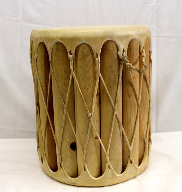 Native American Taos Drum: Native American Taos Drum. Beautiful Taos drum, measuring 12'' in height, 32'' around, head is 9.5''. Twisted rawhide ring for hanging. Buyers Pay Actual Shipping and Handling Charges(see terms and co