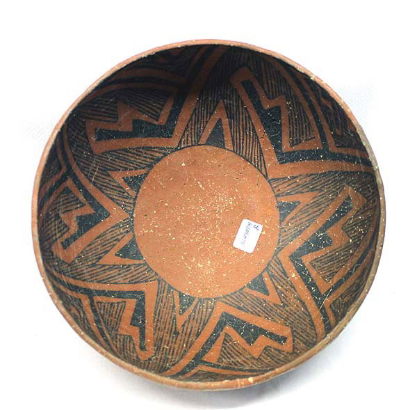 Prehistoric Wingate Black on Red Bowl: Prehistoric Native American Wingate Black on Red Bowl. Geometric pattern with 2% plaster restoration. Bowl measures 4''x8.5''. This item is from the Arthur P. Zeitling estate. Acquisition is in compli