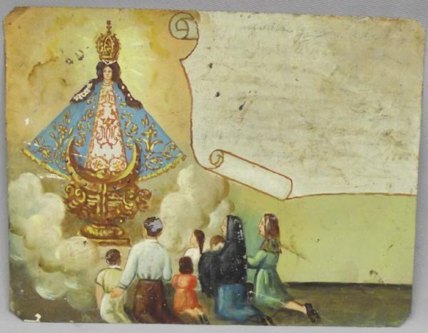 Antique Mexican Ex Voto Tin: Antique Mexican Ex Voto Tin. Measures approx. 7 1/2''H x 10''W. Buyers Pay Actual Shipping and Handling Charges(see terms and conditions for more information).