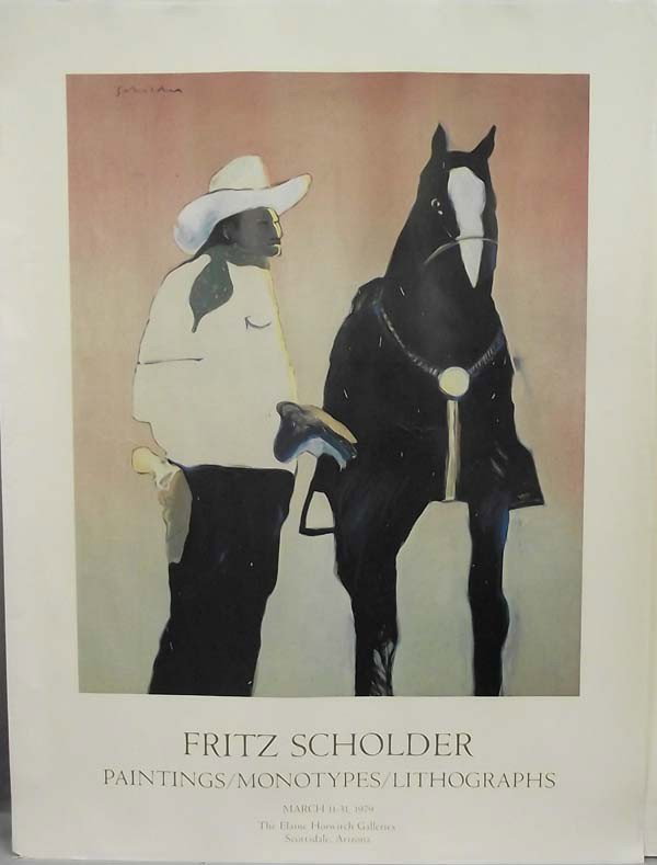1979 Signed Fritz Scholder Poster: Fritz Scholder Poster. ''Fritz Scholder, Paintings/Monotypes/Lithographs, March 11-31, 1979, The Elaine Horwitch Galleries, Scottsdale, Arizona''. Measures approx. 22''H x 19''W. Buyers Pay Actual Shi