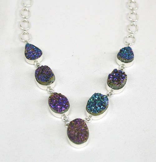 Sterling Silver Titanium Druzy Necklace: Titanium Druzy Necklace. Measures 18'' end to end with a 1'' druzy drop. Buyers Pay Actual Shipping and Handling Charges(see terms and conditions for more information).