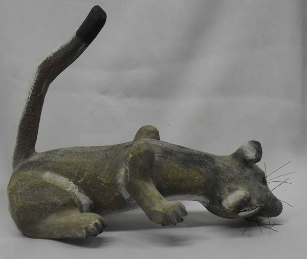 Vintage Navajo Folk Art Mountain Lion: Vintage Native American Navajo Folk Art Mountain Lion. Mountain lion measures approx. 12''L x 9''H x 5.5''W. Marked in black marker on the bottom ''JO'', does have a crack under the chin up to the nos