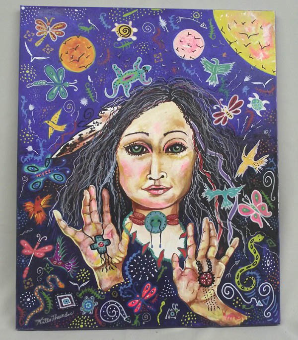 Original Painting by Kills Thunder: Original art by artist Kills Thunder. Titled ''Spirit Woman''. 20'' x 24''H. Acrylic on canvas. Signed and dated on back by artist. Buyers Pay Actual Shipping and Handling Charges(see terms and condit