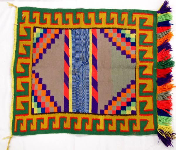 Navajo Tec Nos Pos Sunday Saddle Blanket: Native American Navajo Tec Nos Pos Sunday Saddle Blanket. Measures 32''x26''. Buyers Pay Actual Shipping and Handling Charges(see terms and conditions for more information).