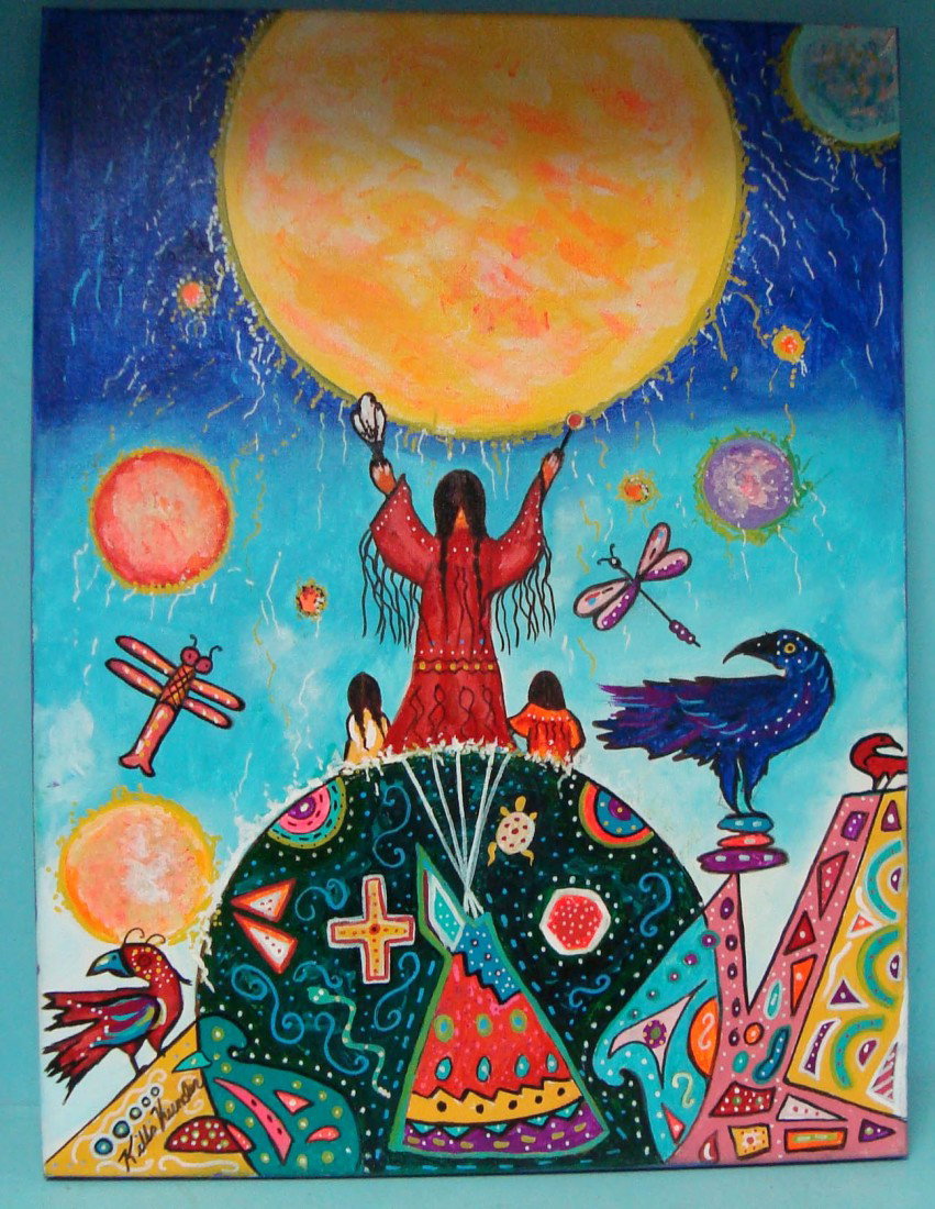 Original Painting, Kills Thunder ''Sacred Totem'': Original art Kills Thunder ''Sacred Totem''. 18x24'' Signed and dated by artist. Acrylic on canvas. Buyers Pay Actual Shipping and Handling Charges(see terms and conditions for more information)