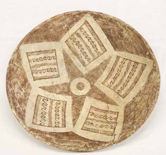 Rare Prehistoric Hohokam Star Plate: Rare Prehistoric Hohokam Star Plate, measures approx. 5''H x 18''W. Bowl has approx. 1-2% Restoration, no overpaint and has been glued. The pattern is of a Star with four blankets. Quite unusual Find.