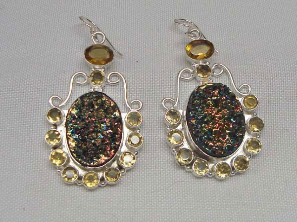 Titanium Druzy Citrine Sterling Earrings: 20g Titanium Druzy & Citrine 925 Pierced Earrings. 1.75''L x 1''W. Buyers Pay Actual Shipping and Handling Charges(see terms and conditions for more information).