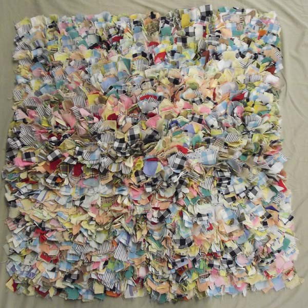 Amish Rag Rug: DATE: Vintage DESCRIPTION: Lovely Amish Square area Rag Rug. Multi colored scraps. SIZE: Measures approx. 38 1/2'' x 37''. Buyer pays actual shipping and handling charges. (see terms and conditions fo