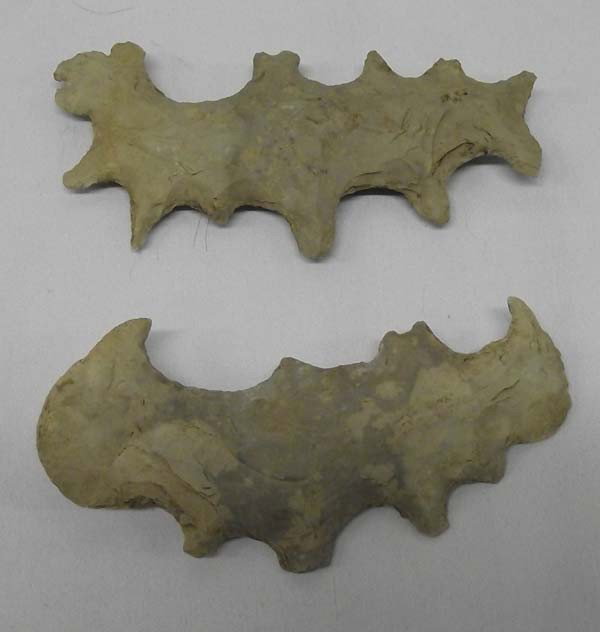 Pre-Columbian Style Stone Artifacts: DESCRIPTION: Age and origin unknown. Primitive style tools, used for chipping or cutting. SIZES: 6 1/2'' x approximately 3'' at the widest point. Buyer pays actual shipping and handling charges. (see 