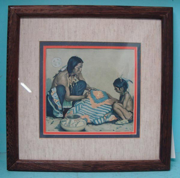 1900s Santa Fe Railroad Framed Signed Print: DATE: Early 1900s DESCRIPTION: Triple matted in wood frame, signed ''E. I. Couse'' artist. E. I. Couse was, perhaps, the most famous of the members of the Taos Society of Artists during the period. Th