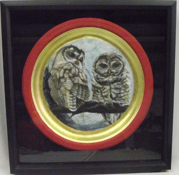 Original Painting Spotted Owls - Dondelinger: Original Egg Tempura Painting Spotted Owls - Mary Francis Dondelinger. The artist juxtaposes the ancient art of egg tempera iconography onto the disposable of backdrops-the humble paper plate. The pla
