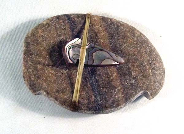 Cochiti Pueblo Eagle Fetish - Stone & Abalone: Native American Cochiti Pueblo Eagle Fetish - Stone & Abalone. Stone measures 3 1/2'' x 2 1/2'', fetish of carved abalone measures 1/2'' high x 1 1/2'' in length.