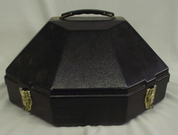 Fiberglass Cowboy Hat Black Carrier Box: Fiberglass Cowboy Hat Black Carrier Box. Nice hard case to keep your hat protected and clean. Two brass hinges, carrying handle and adjustable brackets inside. Measures 17''x15'' and 10'' high.